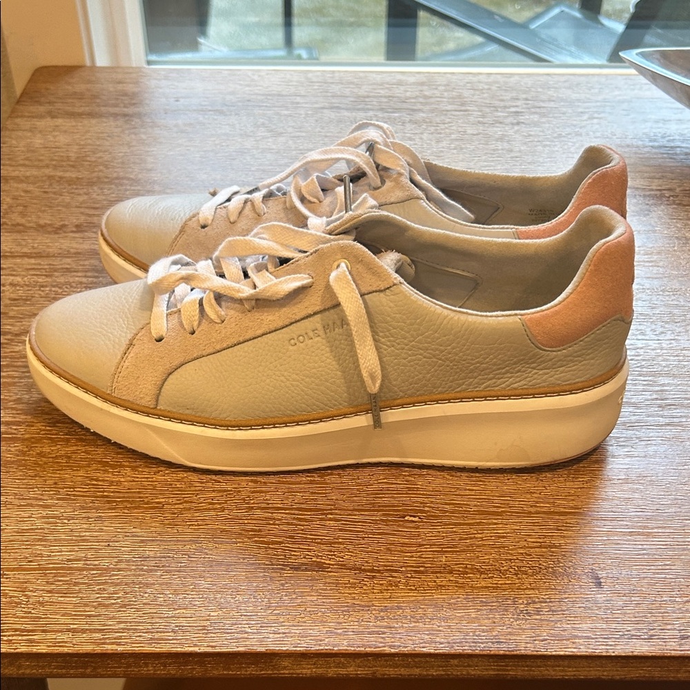 Cole Haan Two-Tone Leather Sneakers in Light Gray and Soft Pink